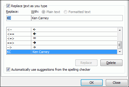 AutoCorrect replace2 - How to use Auto Correct option in MS Word 2013