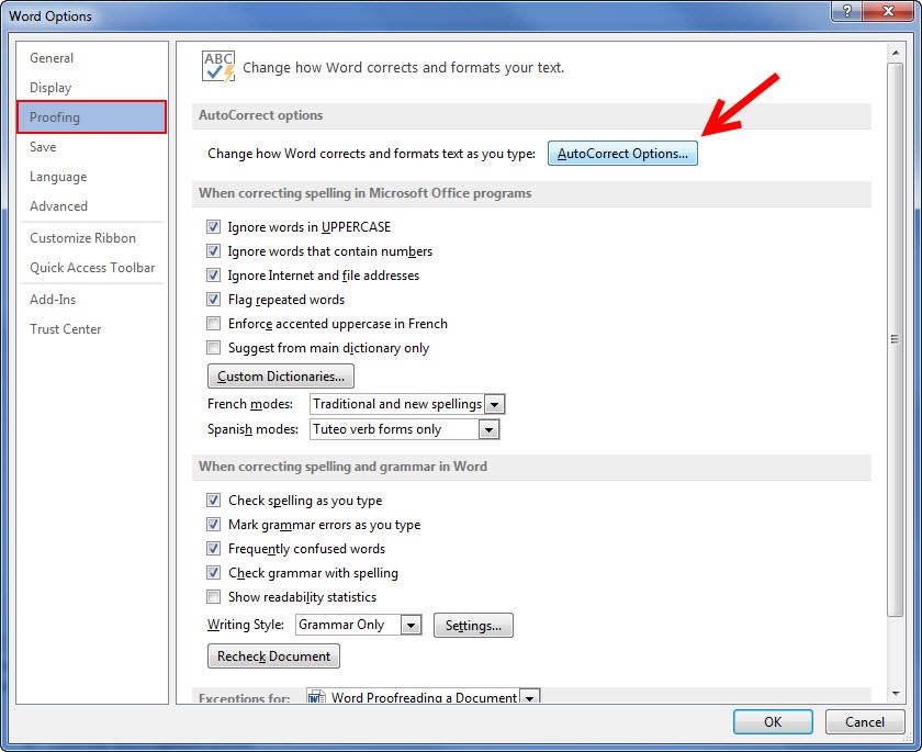 Word Customize AutoCorrect 01 - How to use Auto Correct option in MS Word 2013