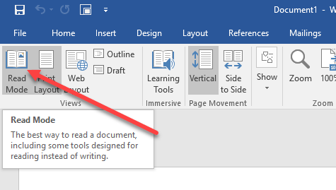 read mode option - Working with MS Word 2013