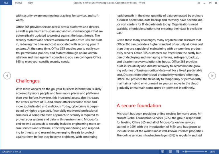 read mode - Working with MS Word 2013