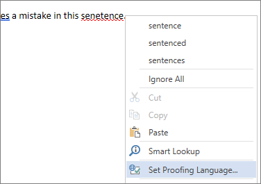 set proofing language - Spelling & Grammar Option