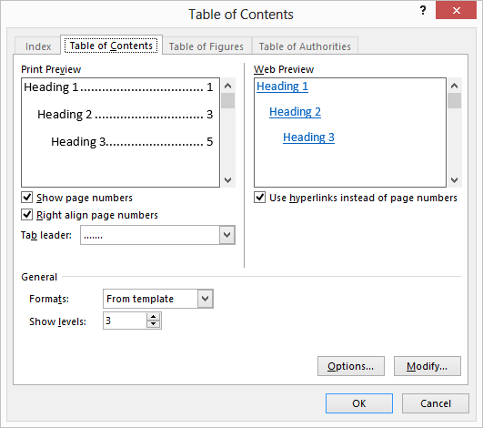 table of content - Table of Content in MS Word 2013