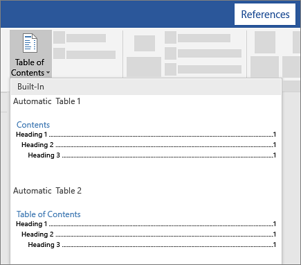 table reference 1 - Table of Content in MS Word 2013