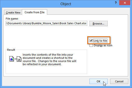 charts extra link - Embedding an Excel Chart