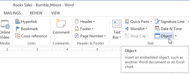 charts extra object command - Embedding an Excel Chart