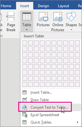 convert text to table - Convert text to a table or a table to text in MS Word