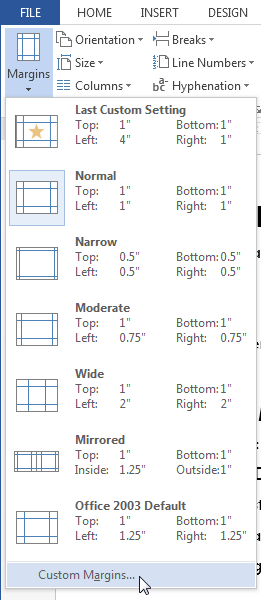 custom margin - How to Use Page Setup option in MS Word