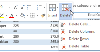 delete - How to add or Remove cell in MS Word