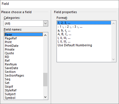 field - Page Number to Header and Footer in MS Word 2013