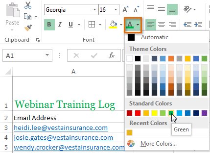 format font color choose - Formatting Cells in MS Excel