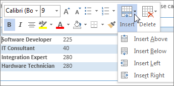 insert table 1 - Working with Table in MS Word