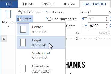 select size - How to Use Page Setup option in MS Word