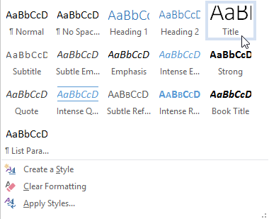 style apply choose - Heading Style in MS Word 2013