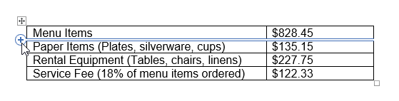 table add row plus - Working with Table in MS Word