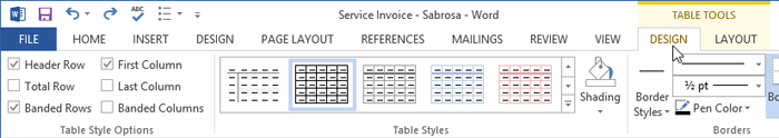 table apply style designtab - Working with Table in MS Word