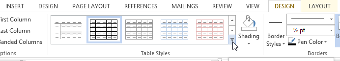 table apply style more - Working with Table in MS Word